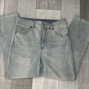 Express Blue Straight Leg Jeans Distressed